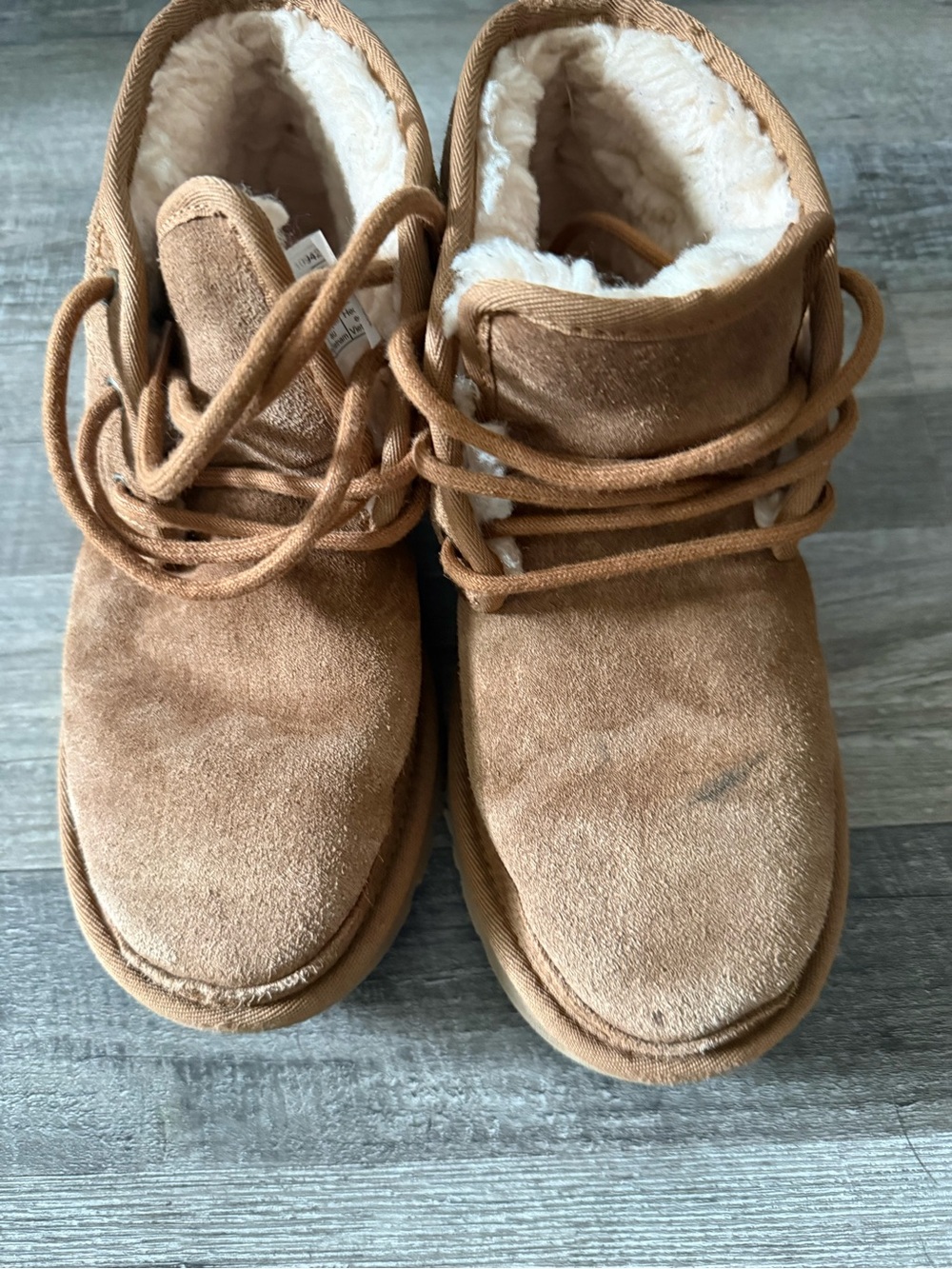 UGG Suede Lace-Up Fur-Lined Ankle Boots in Light Brown